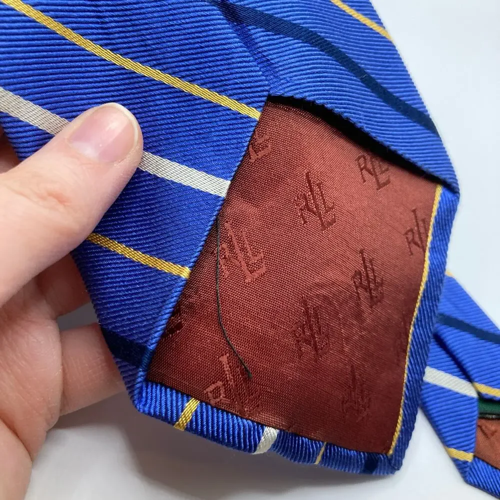 Lauren Ralph Lauren 100% Silk Blue Striped Repp Tie Regimental Preppy Gift